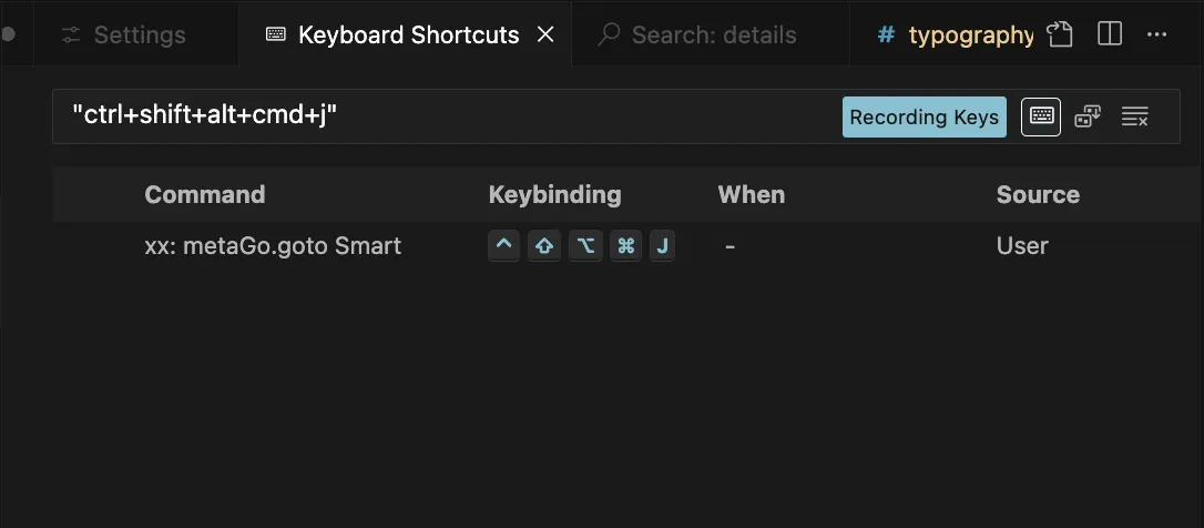 Screenshot of Meta Jump keyboard shortcut settings